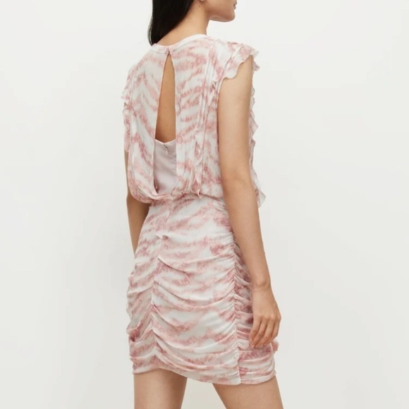 NWT ALLSAINTS Hali Areias Mini Dress Pink Ruffled Ruched UK 10 US 6 - Picture 1 of 16